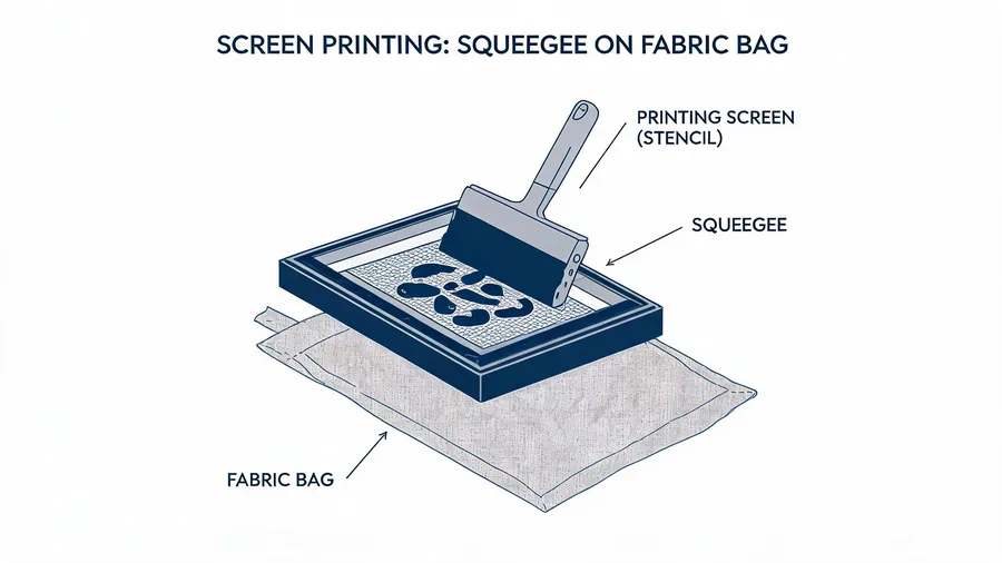 Screen printing process on a fabric bag