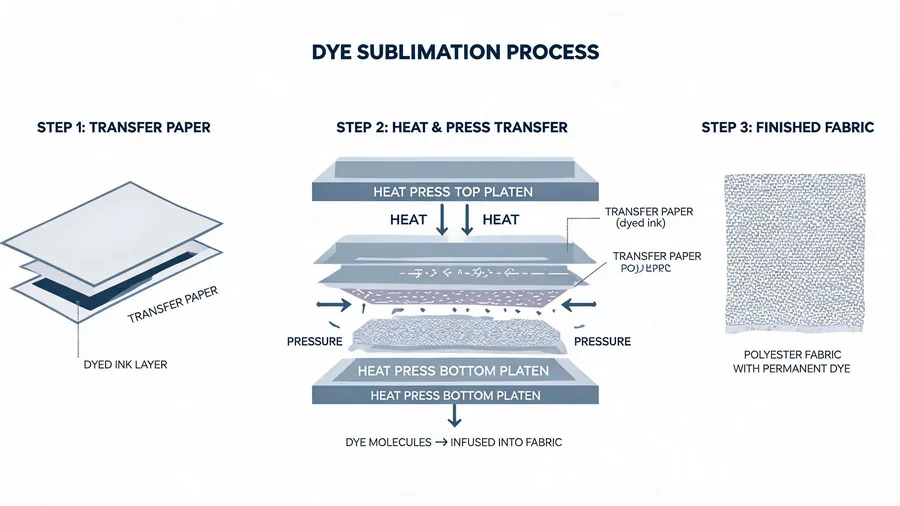 Dye sublimation process diagram on polyester bag