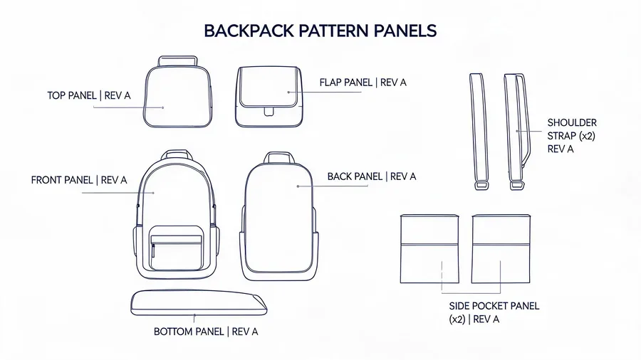 Bag panel map with pattern revision labels