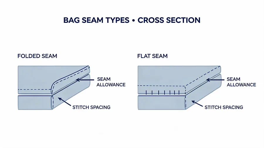 Bag seam types with allowances and stitch density